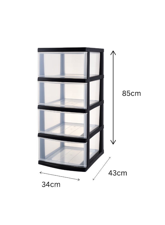 Marcolo 4-Layer White Plastic Storage Drawers Cabinet with Wheels Multi-Purpose Organizer with 4 Spacious Pull-Out Drawers Durable Storage Unit for Clothes, Toys, Office & Home - Image 3