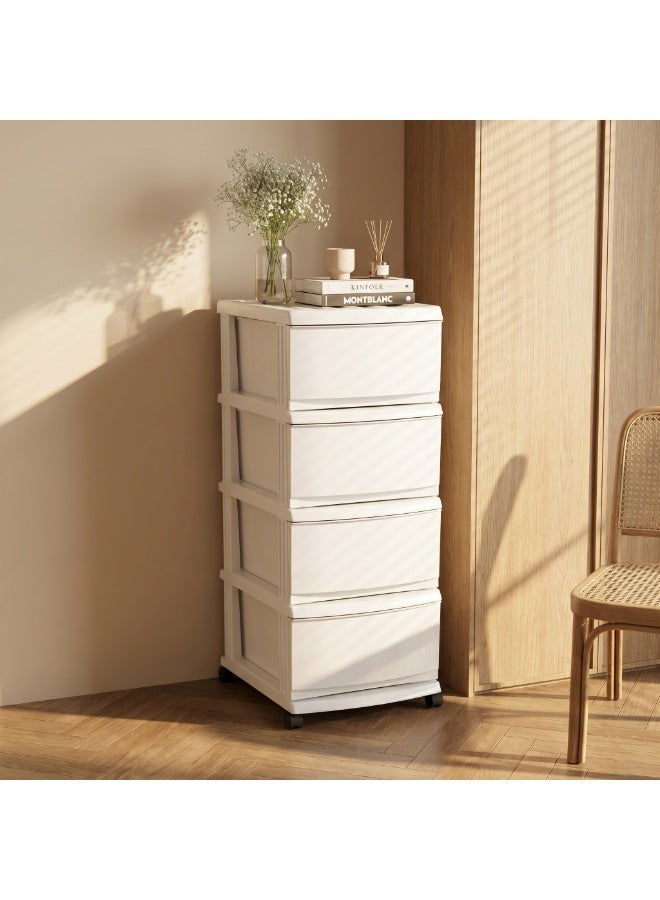 Marcolo 4-Layer White Plastic Storage Drawers Cabinet with Wheels Multi-Purpose Organizer with 4 Spacious Pull-Out Drawers Durable Storage Unit for Clothes, Toys, Office & Home - Image 2