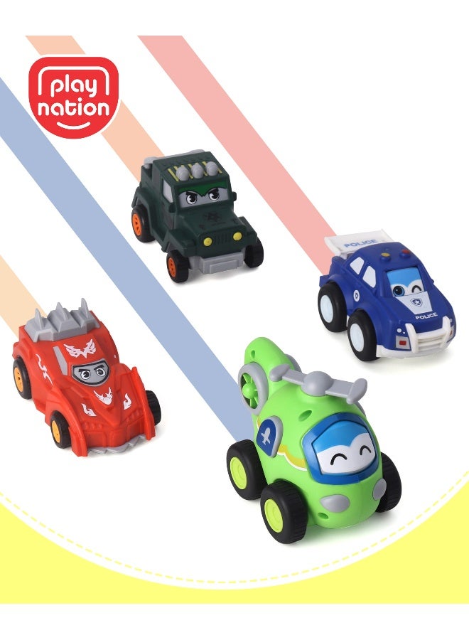 PlayNation Friction Powered Push & Go Vehicle Toys - 4 Pieces - Image 1