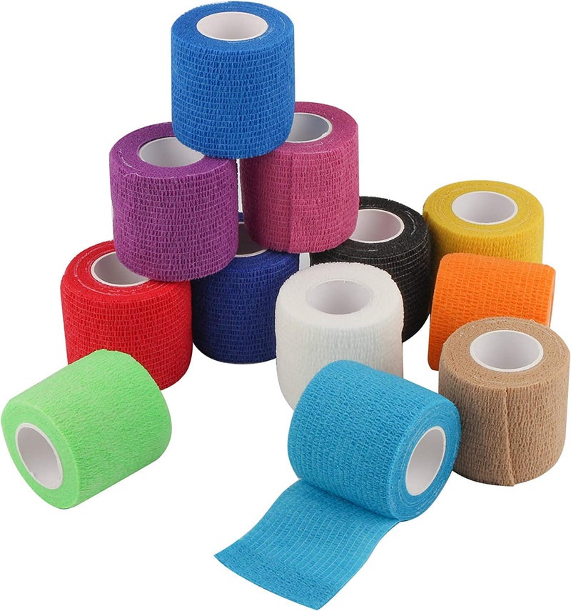Mooerca 12 Pack Self Adherent Cohesive Wrap Bandages 2 Inches X 5 Yards First Aid Tape Elastic Adhesive Athletic Sports wrap Bandage for Sports Wrist Ankle Rainbow
