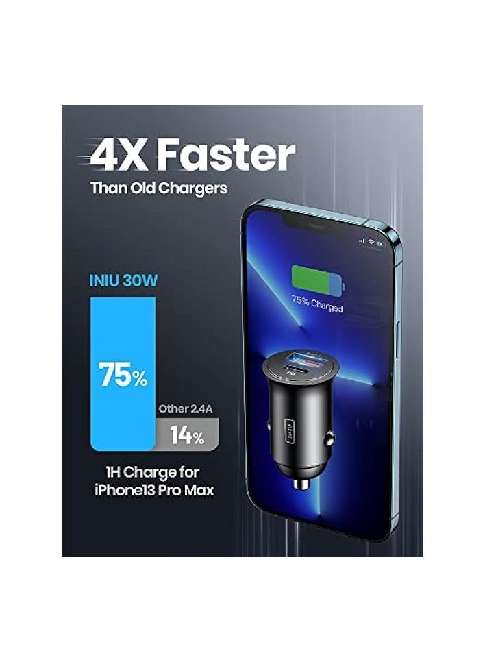 INIU USB C Car Charger, INIU [USB C 30W+USB A 30W] PD3.0 5A Fast Charge Cigarette Lighter USB Car Charger, Metal USB Car Charger Adapter for iPhone 15 14 13 12 11 Pro Max Galaxy S21 Huawei - Image 2