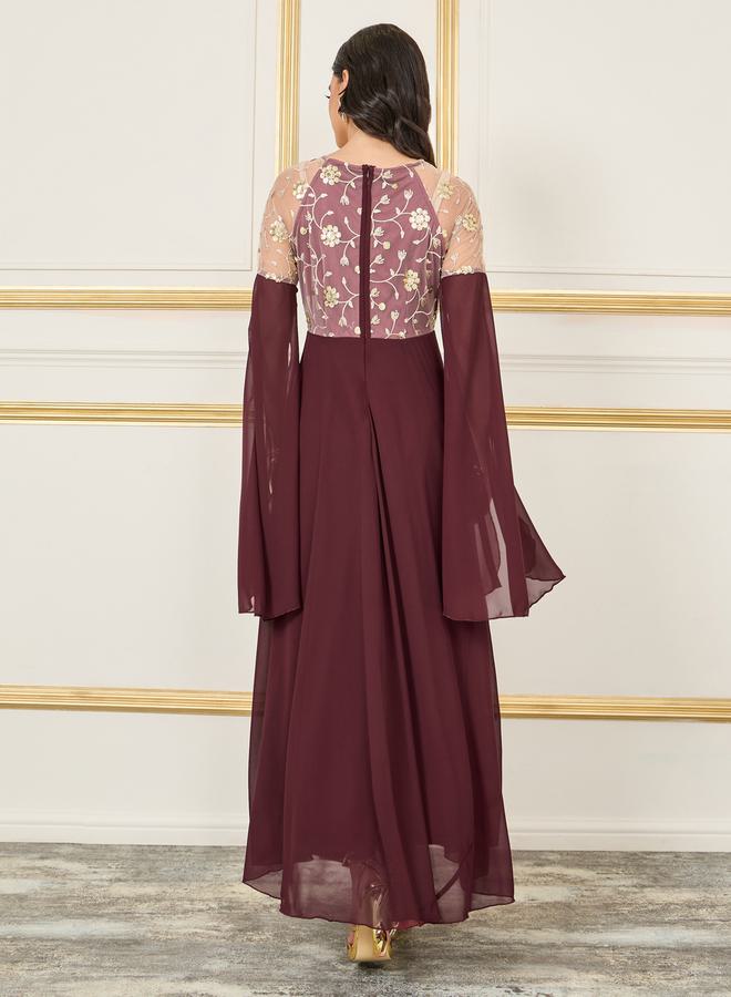 ستايلي فستان ماكسي بقصة - وأكمام بفتحات وتفاصيل دانتيل - Image 4