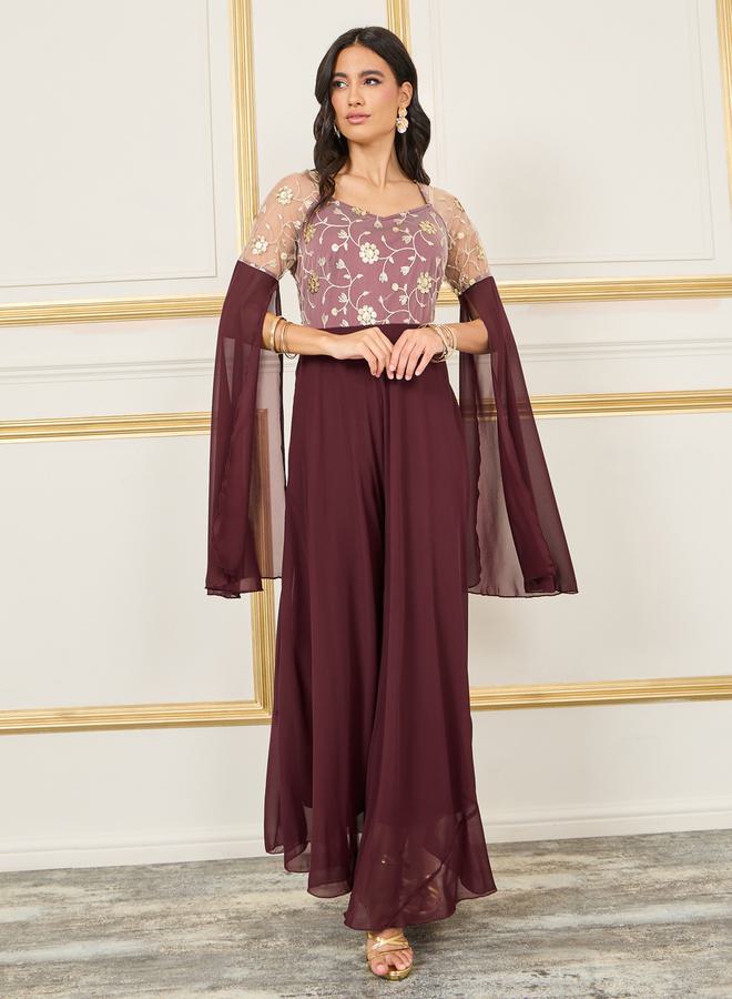 ستايلي فستان ماكسي بقصة - وأكمام بفتحات وتفاصيل دانتيل - Image 1