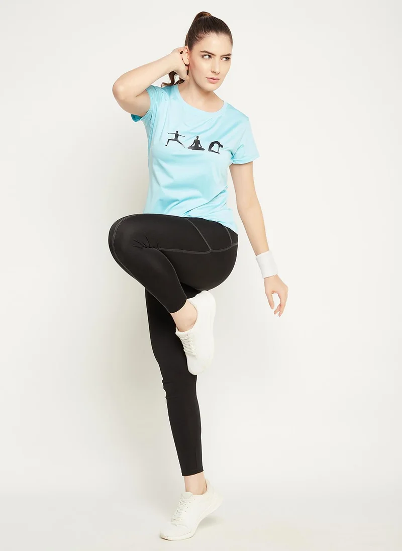 كلوفيا Clovia Comfort Fit Graphic Print Active T-shirt in Sky Blue