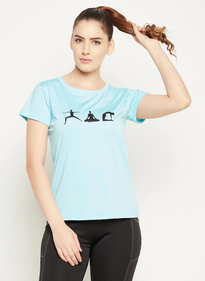 كلوفيا Clovia Comfort Fit Graphic Print Active T-shirt in Sky Blue
