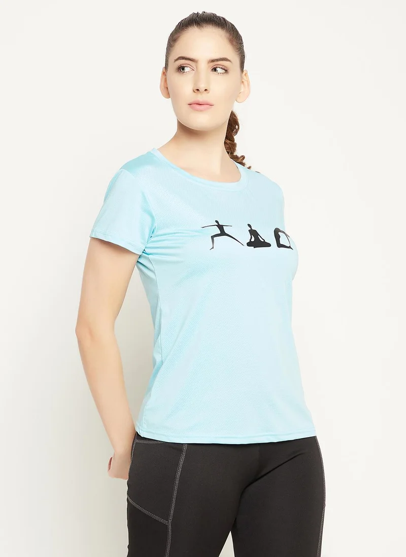 كلوفيا Clovia Comfort Fit Graphic Print Active T-shirt in Sky Blue