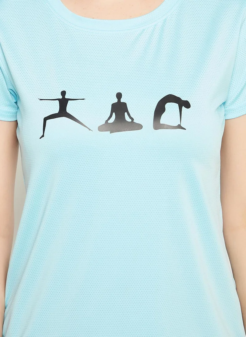 كلوفيا Clovia Comfort Fit Graphic Print Active T-shirt in Sky Blue