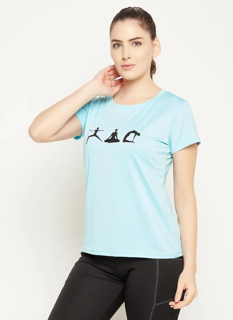 Clovia Clovia Comfort Fit Graphic Print Active T-shirt in Sky Blue