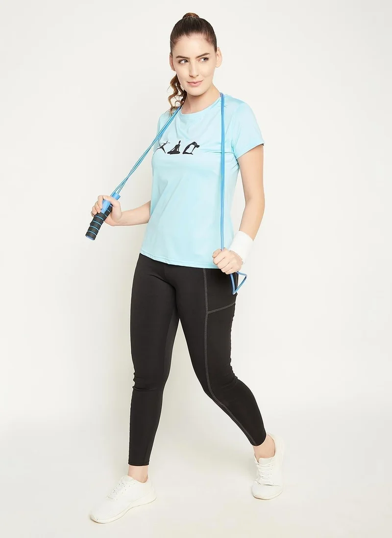 Clovia Clovia Comfort Fit Graphic Print Active T-shirt in Sky Blue