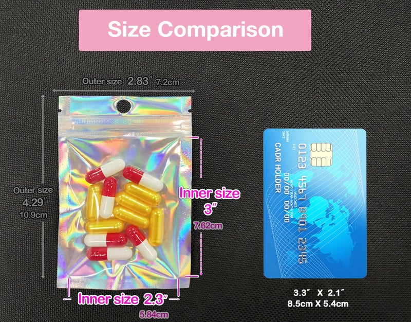 Trunple Smell Proof Bags & Resealable Foil Pouch Bag [100 PCS ] Great for Party Favor Food Storage Holographic Color 2.3 x 3 Inch - Image 2