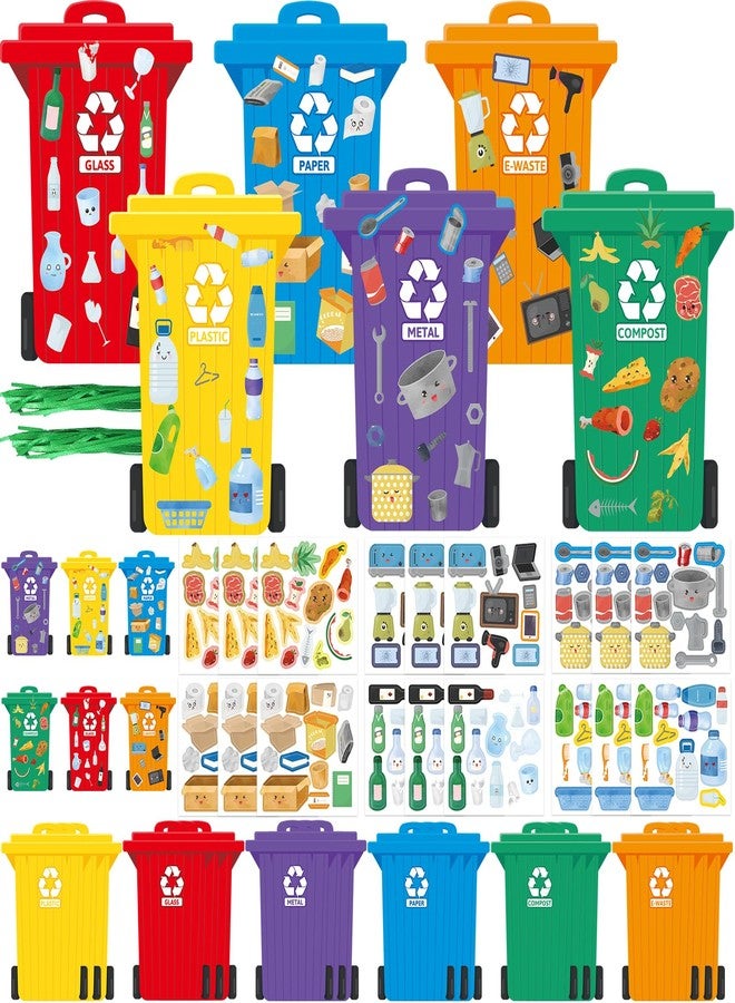 WorldBazaar 18 Pack Earth Day Recycling Craft Kit for Kids Learn to Recycle Crafts Classroom Earth Day Activities Stickers Trash Can Garbage Bin Decorations for School - Image 1