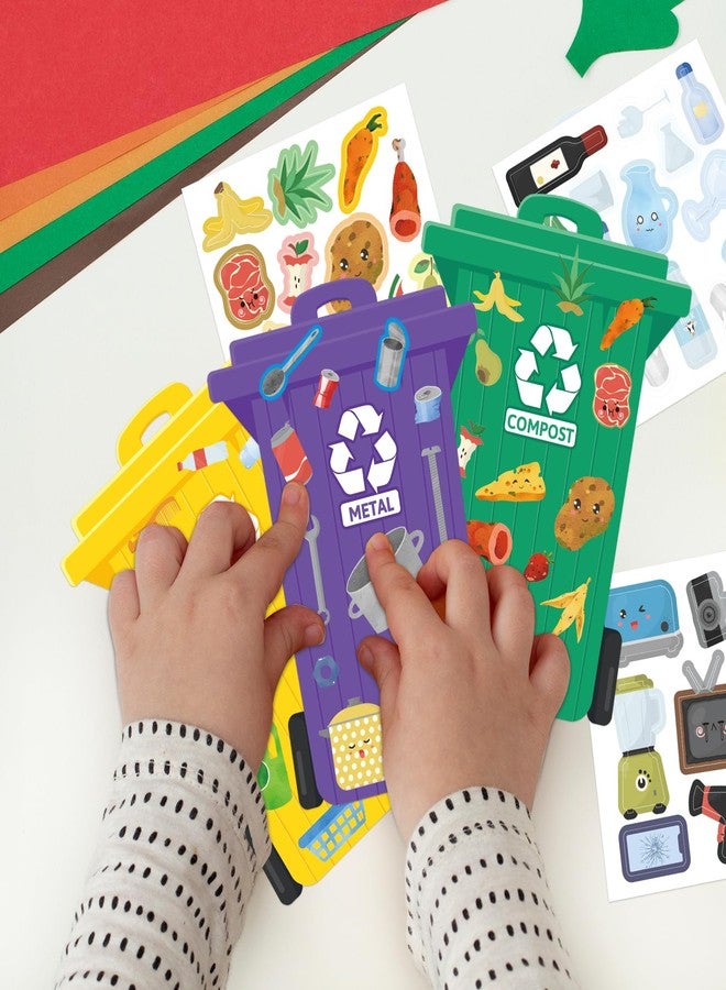 WorldBazaar 18 Pack Earth Day Recycling Craft Kit for Kids Learn to Recycle Crafts Classroom Earth Day Activities Stickers Trash Can Garbage Bin Decorations for School - Image 3
