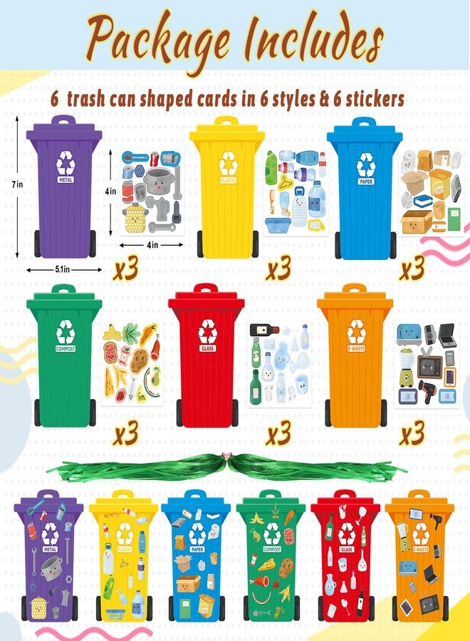 WorldBazaar 18 Pack Earth Day Recycling Craft Kit for Kids Learn to Recycle Crafts Classroom Earth Day Activities Stickers Trash Can Garbage Bin Decorations for School - Image 2