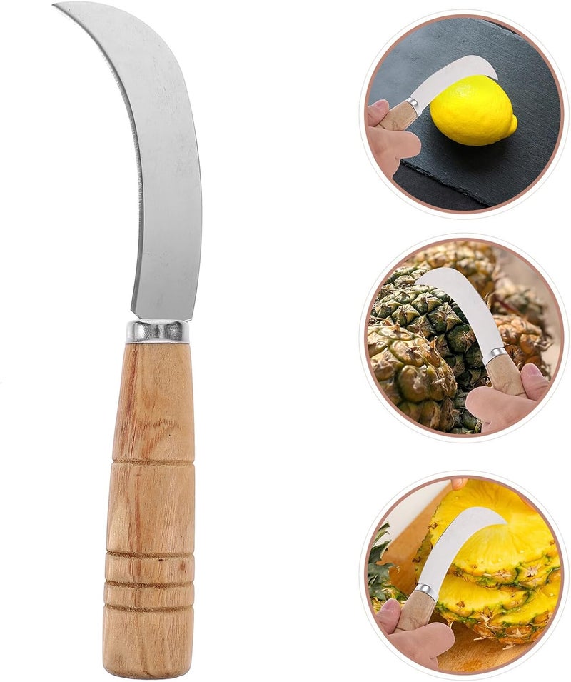 Ergonomic Wooden Handle Stainless Steel Fruit Knife Multifunctional Cutter for Pineapple and Tropical Fruits Compact Size - Image 4