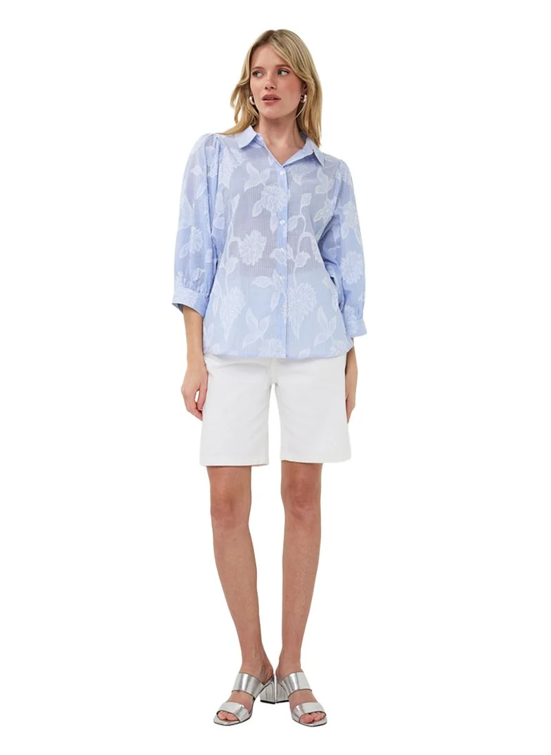 EsQualo Esqualo Blouse Stripes Flower Jacquard