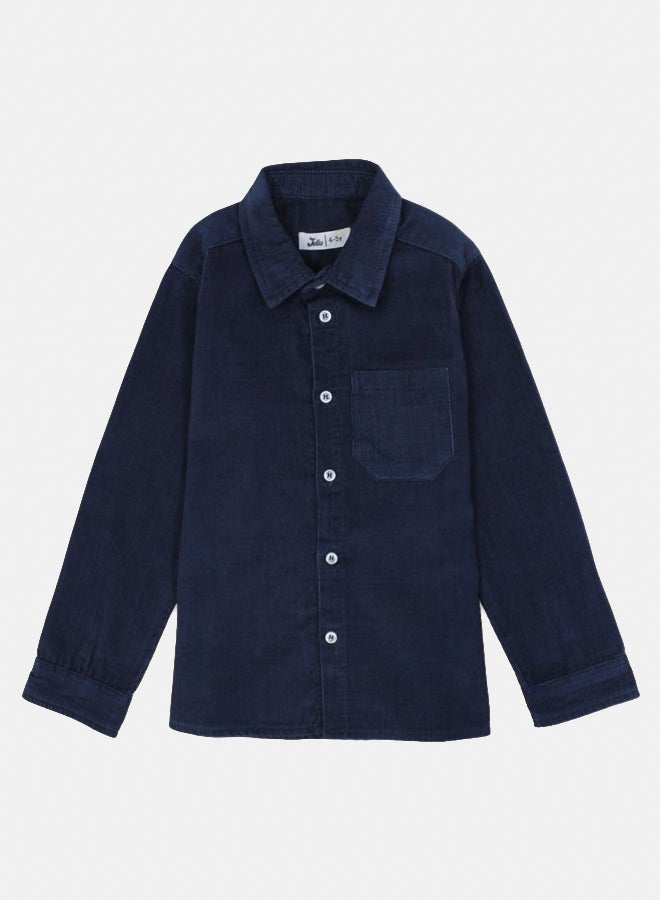 Boys Velvet Shirt – Navy - Image 1