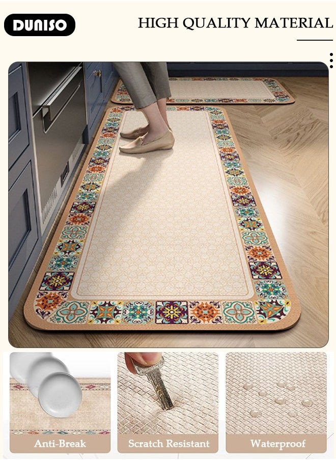 DUNISO 2 PCS  Kitchen Mats and Rugs Set , Non Slip Heavy Duty Standing Mat, Quick Dry Diatom Mud Floor Mat,  Extra Soft and Absorbent Floor Mats for  Kitchen, Bath, Office, Laundry(40*60cm+40*120cm)  - Image 2