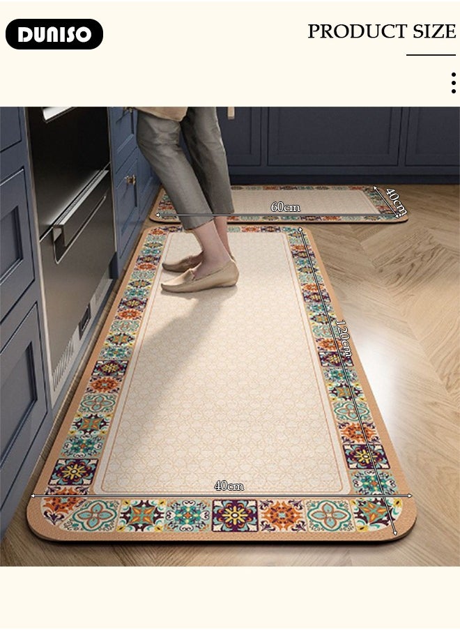 DUNISO 2 PCS  Kitchen Mats and Rugs Set , Non Slip Heavy Duty Standing Mat, Quick Dry Diatom Mud Floor Mat,  Extra Soft and Absorbent Floor Mats for  Kitchen, Bath, Office, Laundry(40*60cm+40*120cm)  - Image 4