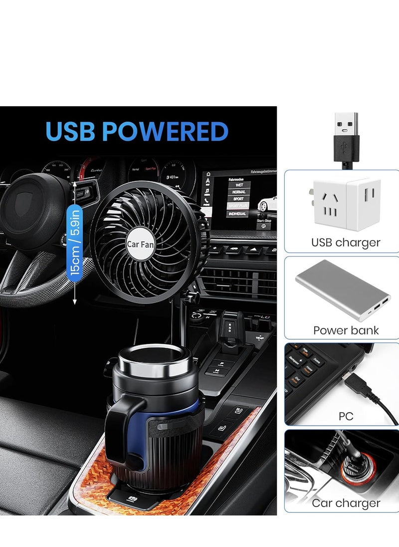 Sharpdo - 2 in 1 USB Fan Cup Holder Expander for Car with Car Fan, 6 Inch Portable Vehicle Cooling Fan for Car Vehicle, SUV, RV, Truck, Office, 360 Degree Rotatable, 2 Speed, USB Powered - Image 1