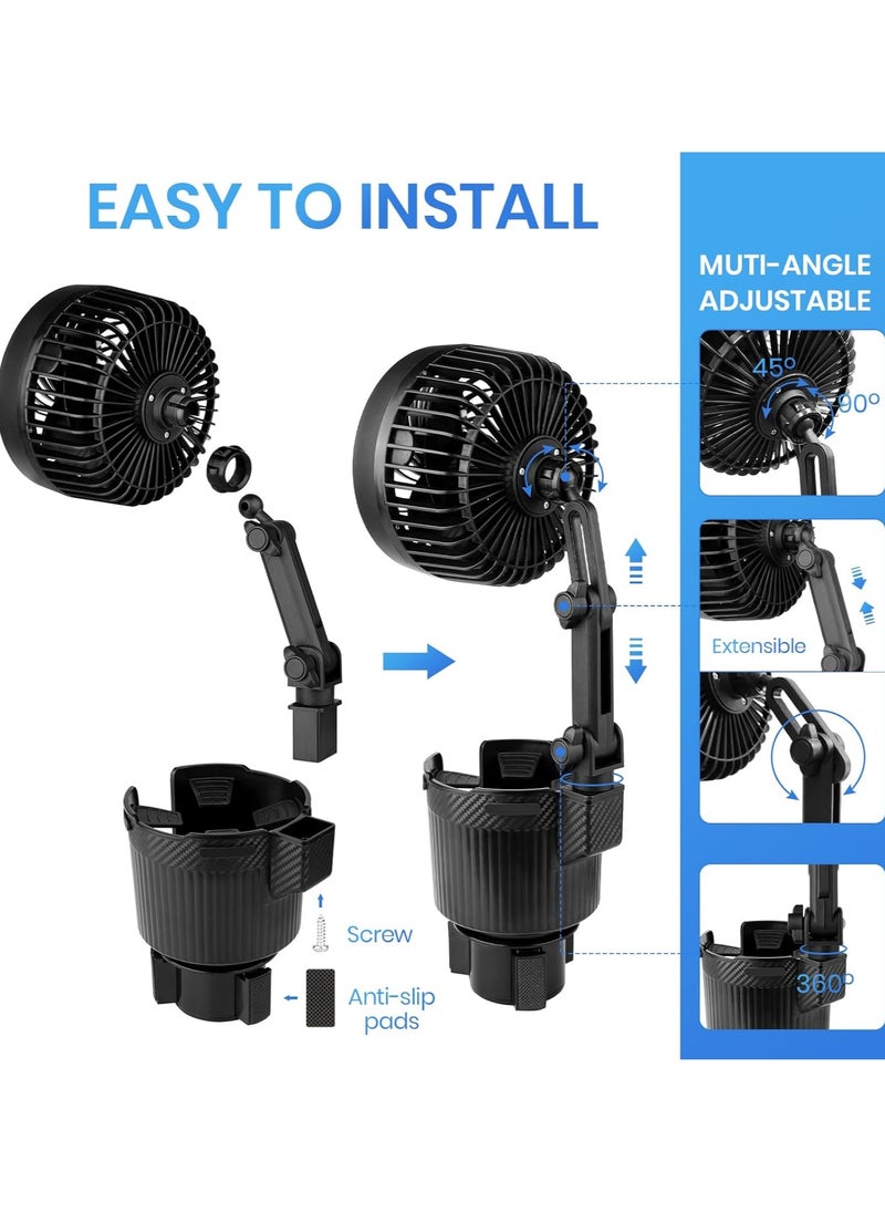 Sharpdo - 2 in 1 USB Fan Cup Holder Expander for Car with Car Fan, 6 Inch Portable Vehicle Cooling Fan for Car Vehicle, SUV, RV, Truck, Office, 360 Degree Rotatable, 2 Speed, USB Powered - Image 1