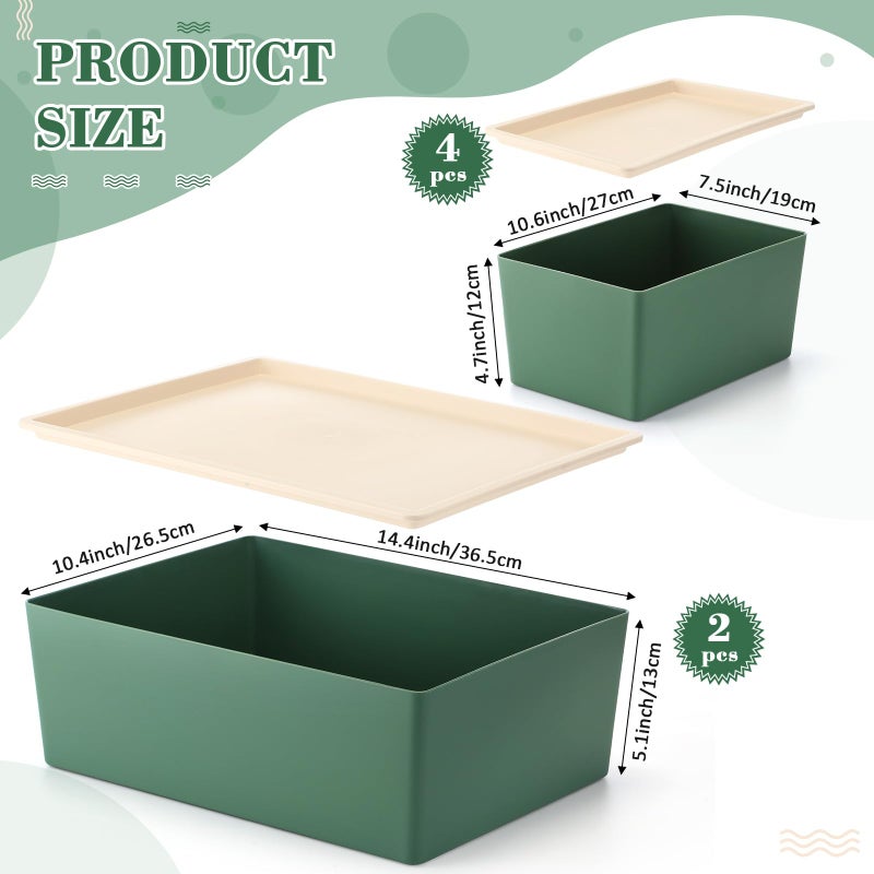 Menkxi 6 Pcs Large and Small Plastic Storage Bins with Lids 14.4 x 10.4 x 5.1 Inch Stackable Storage Containers Decorative Cubby Organizer for Clothes Shelves Garage Closet Office(Green) - Image 2