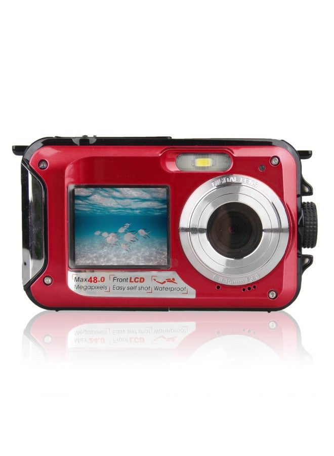 Outdoor Single Underwater Camera Full HD 2.7K 48MP Waterproof Snorkeling Dual Screen Waterproof Camera Digital-Color:Standard Red Japanese  - Image 1