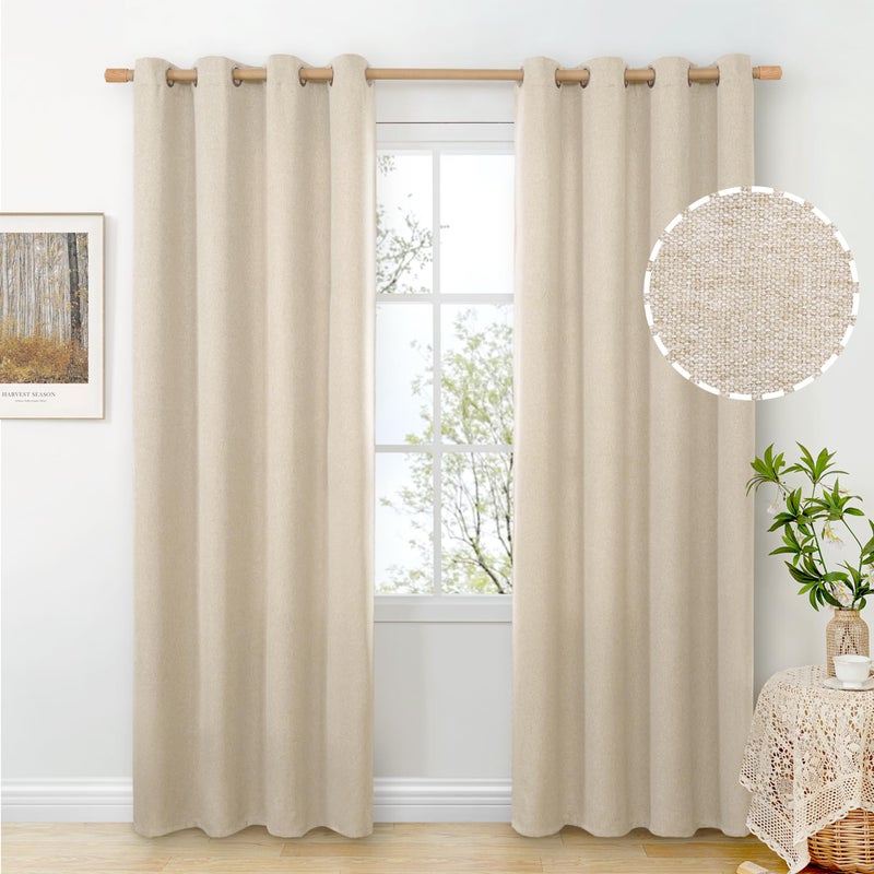 BGment Oatmeal Linen Curtains 84 Inch Length 2 Panels Set for Living Room, Sand Semi Sheer Drapes Light Filtering No See Through Window Treatments with Grommet for Bedroom, Each 52 Inch Wide - Image 1