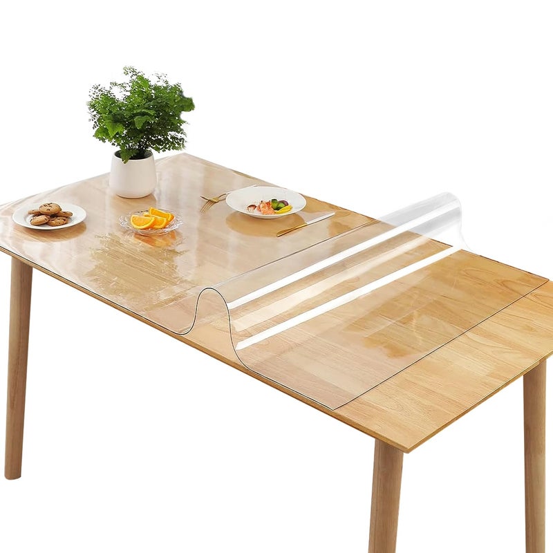 Eralove Rectangle 42 x 60 Inch Clear PVC Table Cover Protector Desk Vinyl Thickness 15mm Waterproof Plastic Tablecloth Antihot Transparent Table Pad 42 x 60 Inches 15mm