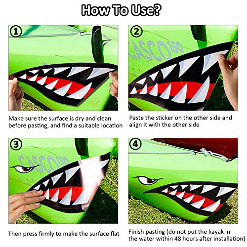 Tenare 4 Pieces Shark Teeth Mouth Kayak Stickers Decals Kayak Decals Waterproof Canoe Graphic Reflective Accessories for Canoe Fishing Boat Car Truck Dagger Ocean Boat Decoration - Image 4