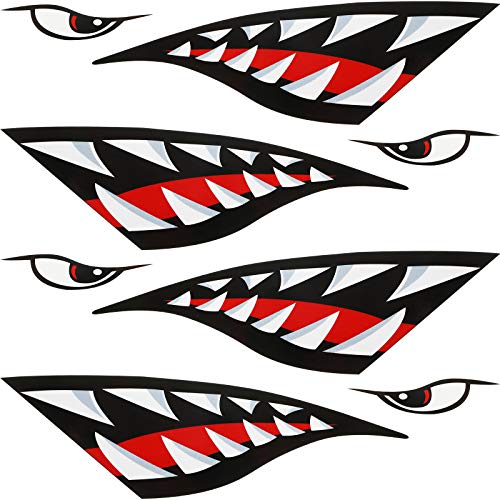 Tenare 4 Pieces Shark Teeth Mouth Kayak Stickers Decals Kayak Decals Waterproof Canoe Graphic Reflective Accessories for Canoe Fishing Boat Car Truck Dagger Ocean Boat Decoration - Image 1