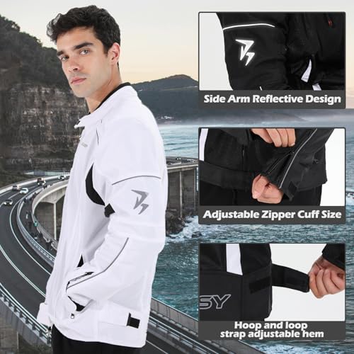 Burjosy Mesh Motorcycle Jacket for Men, Summer Motorbike Biker Jacket, Reflective Lightweight Breathable Riding Jacket Protective Gear Armored - Image 3