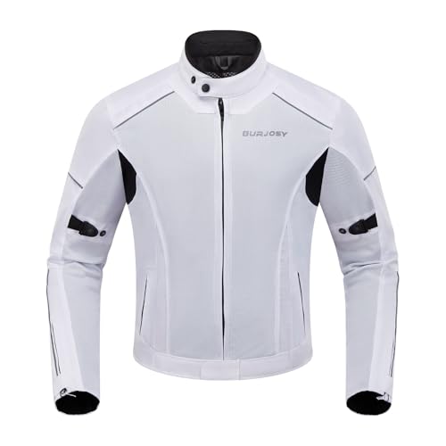 Burjosy Mesh Motorcycle Jacket for Men, Summer Motorbike Biker Jacket, Reflective Lightweight Breathable Riding Jacket Protective Gear Armored - Image 1