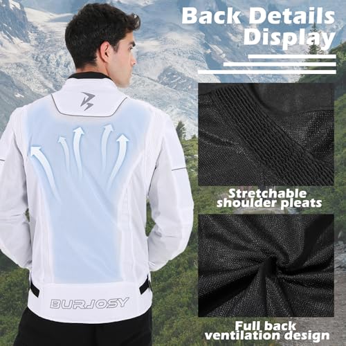 Burjosy Mesh Motorcycle Jacket for Men, Summer Motorbike Biker Jacket, Reflective Lightweight Breathable Riding Jacket Protective Gear Armored - Image 4