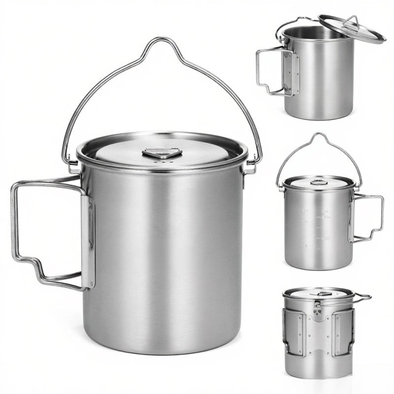 Stainless Steel Camping Cup 750ml Corrosion-Resistant Durable - Foldable Grip Handle With Lid Camping Pot for Outdoor Camping Hiking Backpacking - Image 5