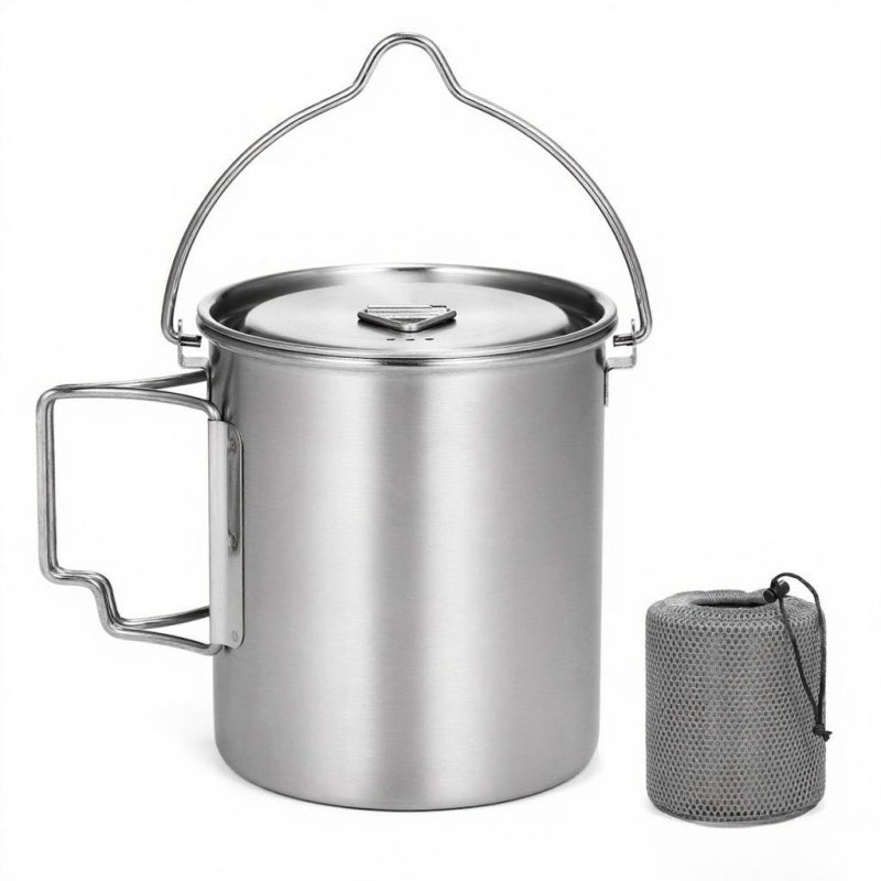 Stainless Steel Camping Cup 750ml Corrosion-Resistant Durable - Foldable Grip Handle With Lid Camping Pot for Outdoor Camping Hiking Backpacking - Image 3