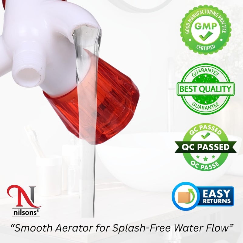 nilsons Two Way Bib Cock for Washing Machine & Garden | Heavy Duty PVC Plastic Tap with Dual Outlet & Red Handle | Wall Mounted Water Tap for Bathroom & Balcony – 1 PC - Image 4