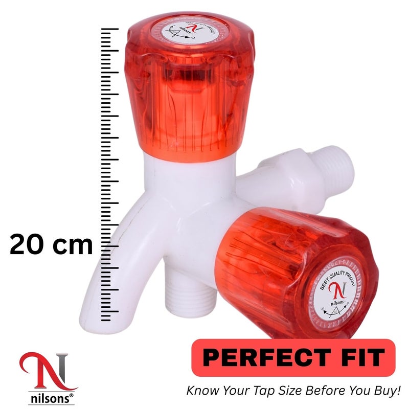 nilsons Two Way Bib Cock for Washing Machine & Garden | Heavy Duty PVC Plastic Tap with Dual Outlet & Red Handle | Wall Mounted Water Tap for Bathroom & Balcony – 1 PC - Image 3