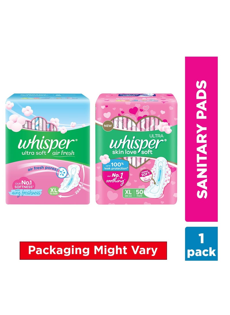 Whisper Whisper ultra skin love soft SANITARY PADS, 50 XL PADS, COTTONY SOFT, OUR #1 SOFTNESS, IRRITATION FREE, FOR INTIMATE SKIN, DISPOSABLE WRAPPER  - Image 3