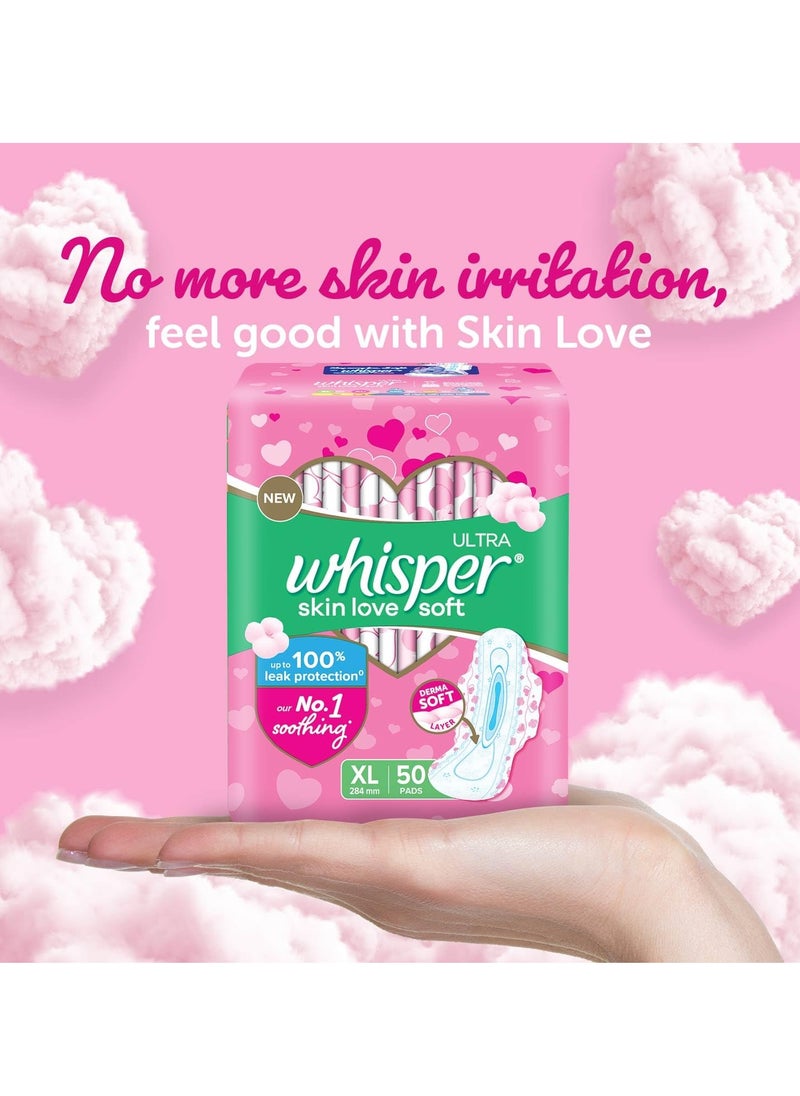 Whisper - Whisper ultra skin love soft SANITARY PADS, 50 XL PADS, COTTONY SOFT, OUR #1 SOFTNESS, IRRITATION FREE, FOR INTIMATE SKIN, DISPOSABLE WRAPPER - Image 1