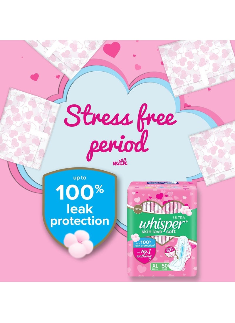 Whisper - Whisper ultra skin love soft SANITARY PADS, 50 XL PADS, COTTONY SOFT, OUR #1 SOFTNESS, IRRITATION FREE, FOR INTIMATE SKIN, DISPOSABLE WRAPPER - Image 1