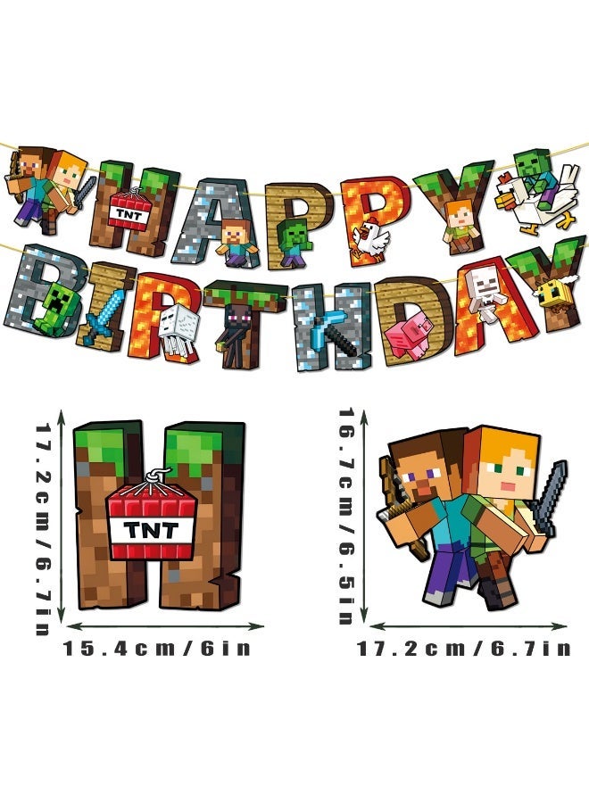 ماين كرافت زينة حفلة عيد ميلاد للأطفال بطابع ماينكرافت، مجموعة زينة كعكة بعلم بكسل، لوازم الحفلات - Image 4