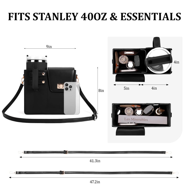 BBIQI Stanley Purse Cup Holder Bag with Strap- Outdoor Portable Crossbody Water Bottle Storage Bag for Stanley Cup Tumbler 40 oz - Image 4