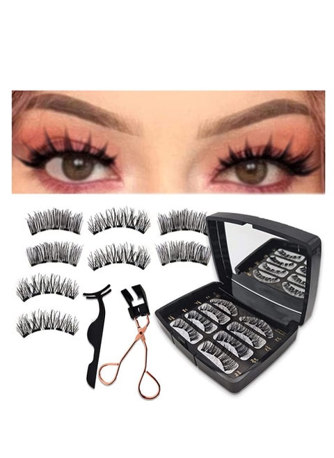 No Glue Magnetic Eyelashes Set, Reusable Soft Magnets False Eyelashes Natural Look With Tweezers for Women