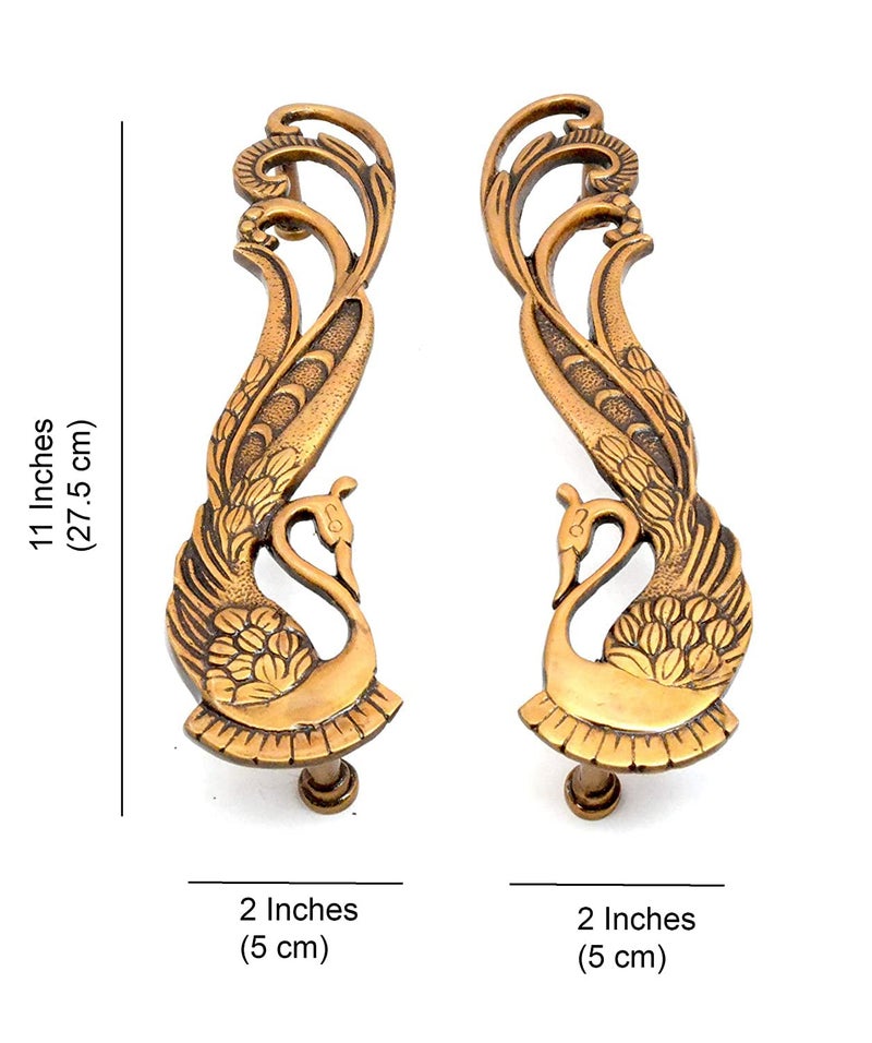 eSplanade - 11" Designer Peacock Brass Door Handle Pair (2 pcs) | Home Decor | Door Decor | Pair of Brass Door Handles | Pair of Brass Door Pulls - Image 4