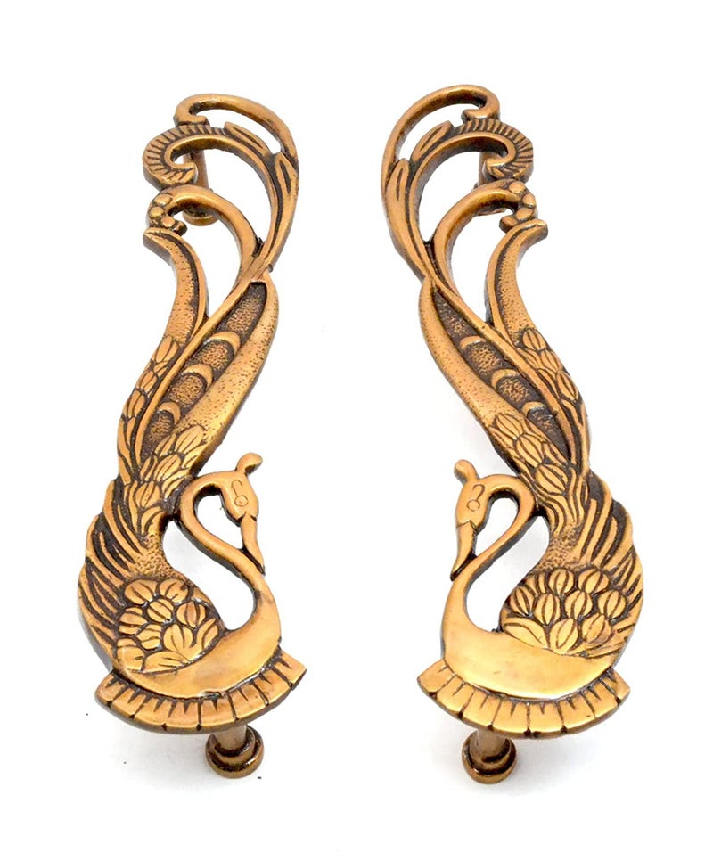 eSplanade - 11" Designer Peacock Brass Door Handle Pair (2 pcs) | Home Decor | Door Decor | Pair of Brass Door Handles | Pair of Brass Door Pulls - Image 1