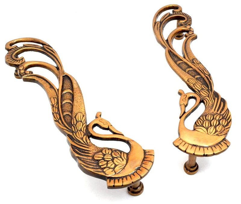 eSplanade - 11" Designer Peacock Brass Door Handle Pair (2 pcs) | Home Decor | Door Decor | Pair of Brass Door Handles | Pair of Brass Door Pulls - Image 2