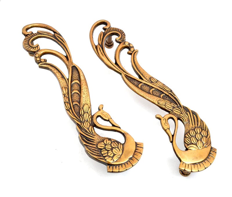 eSplanade - 11" Designer Peacock Brass Door Handle Pair (2 pcs) | Home Decor | Door Decor | Pair of Brass Door Handles | Pair of Brass Door Pulls - Image 3
