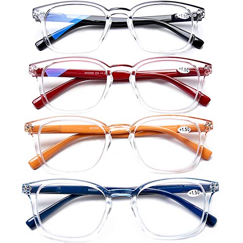 AQWANO Blue Light Blocking Computer Reading Glasses, 4 Pairs Fashion Designer Clear Readers for Men Women Anti Glare UV with Spring Hinge Lightweight Comfortable, 1.5 - Image 1