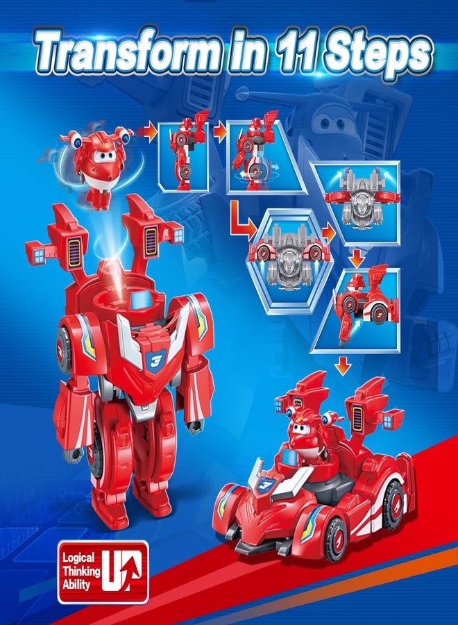 Super Wings Transformable Toys, 7" Super Robot and 2" Mini Jett Transforming Suit, 2 in 1 Racing Car-Robot Action Figure for Boys and Girls Age 3+, Gifts for Preschool Kids, Red - Image 3