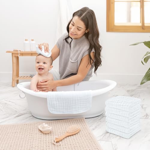 Comfy Cubs Muslin Baby Washcloths 6 Pack - Soft 6-Layer Cotton Wash Cloths for Sensitive Skin - 10"x10" Large, Gentle, Absorbent Infant Essentials for Newborn and Toddlers - White - Image 2